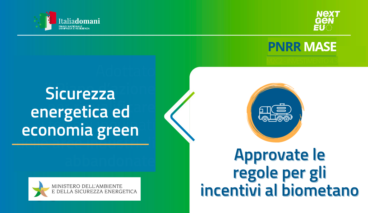 PNRR: MASE, approvate regole per incentivare produzione biometano